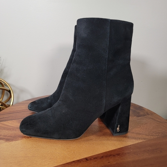 Sam Edelman Codie Black Suede Ankle Boots Size 7.5 Block Heels - Picture 6 of 15